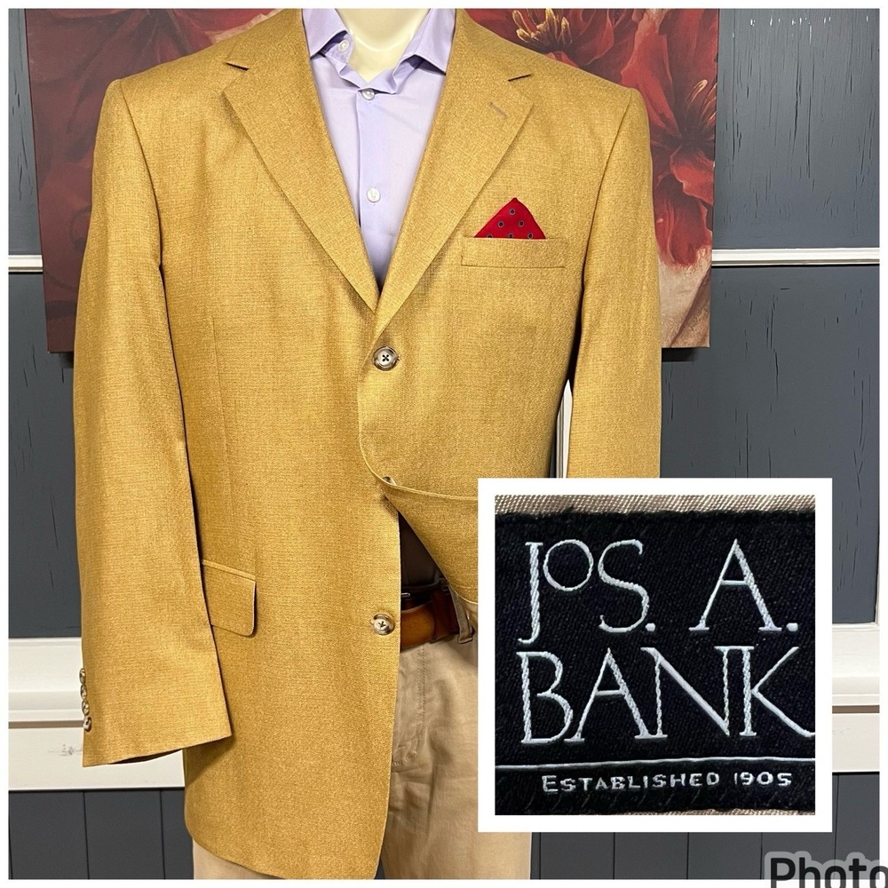 Vintage Jos A Bank Silk Golden Blazer Jacket Sport Coat Mens 44L Long 3Button